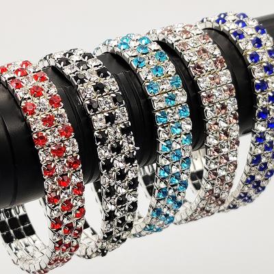 China Dimoand Classic Elastic Bracelet Vintage Design Multilayer 3 Rows Stretch Color Rhinestone Tennis Bracelet for sale