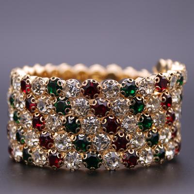 China Vintage Women Multi Layer Luxury Bracelets Shiny Elastic Crystal Bracelet Multicolor Full Diamond Bangle for sale