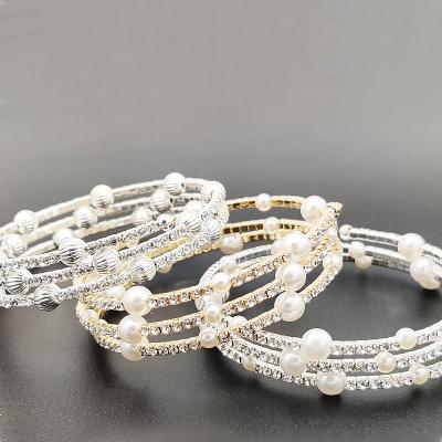 China Wholesale Vintage Three Layer Rhinestone Bead Bracelet Multi Layer Elastic Diamonds Bead Bracelet For Women for sale