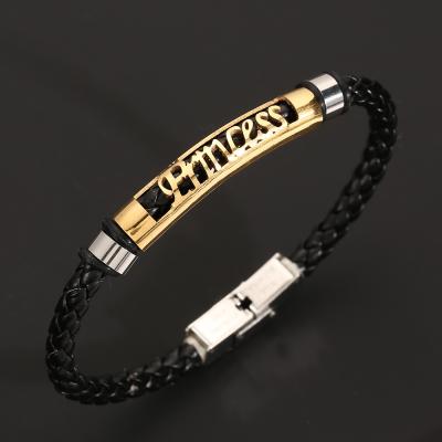 China Wholesale Woven Vintage Leather Bracelet Letter Stainless Steel Custom Leather Bracelet For Men for sale