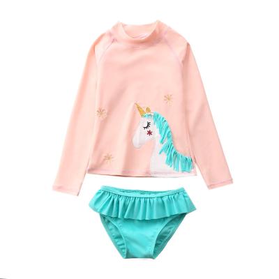 China Breathable Girls Swimwear Flamingo Sunblock Girls Slit Swimsuit for sale