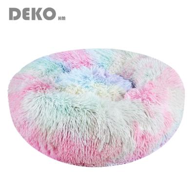 China Wholesale Custom Stocked Comfy Round Dekohm Products Pet Bed Macarone Donut Dog Beds 120cm Amazon for sale