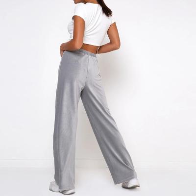 China Breathable Velvet Rib Gray High Elastic Waist Wide Leg Pants for sale