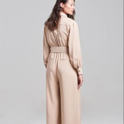 China Custom Womens Clothing Urban Style Pleated Belted Jumpsuit Anti Static for sale