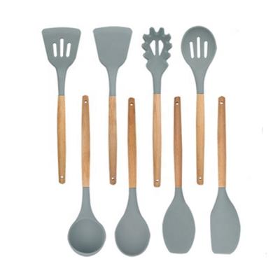 China 8 Sustainable Natural Beech Wooden Silicone Kitchen Utensils Set - Silicone Utensil Cooking Set for sale