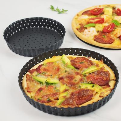 China 9In New Viable Carbon Steel Tray Pizza Pan Non-Stick Pizza Crisper Pan Perforated Pizza Pan With Hole for sale