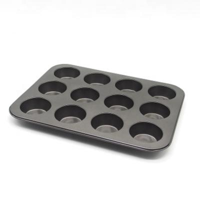 China Sustainable 12 BPA Non-Stick Silicon Free Roll Cups Bakeware Pan With Regular Carbon Steel Cupcake Oven Pan for sale