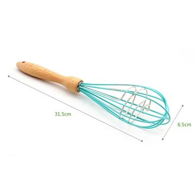 China Viable 12in Egg Beaters Beat Silicone Color Mixer Stirring With Wooden Handle for sale