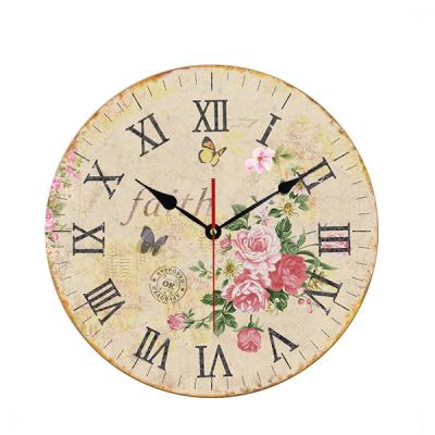 China Antique Style 12 Inch Design Printed Antique MDF Wall Clock Home Decoration for sale