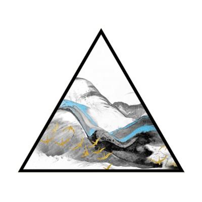 China Crystal Stylish Chinese Feng Shui Ink Mountain River Abstract Triangle Metal Frame Mural Wall Painting for sale