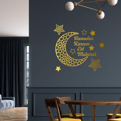 China Eco-Friendly Ramadan Kareem Moon And Star Decal Mirror Decor Sign Islamic Ideas Stickers Decorations Wall Eid Mubarak For Home Eid Al Adha for sale