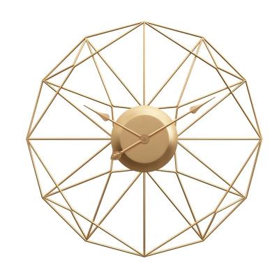 China Antique Style 20 Inch Minimalist Fashion Design Polygon Shape Gold Metal Creative Wall Clock for sale