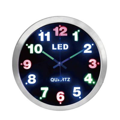 China Antique Style 12 Inch Fashion Metal Digital LED Colorful Home Decor Wall Clock With Night Light for sale