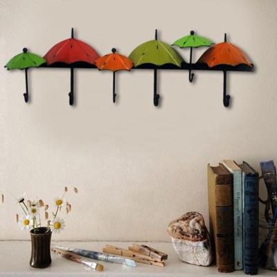 China Retro Minimalist Handmade Vintage Iron Umbrella Wall Mount Colorful Decorative Hook for sale