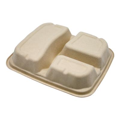 China Recyclable Sugar Cane 3 Compartment Lunch Box Disposable Paper Plate Trays for sale