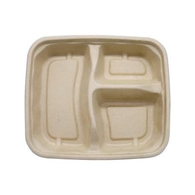 China Recyclable Three Compartment Sugarcane Pulp Tray Bagasse Tableware Price for sale