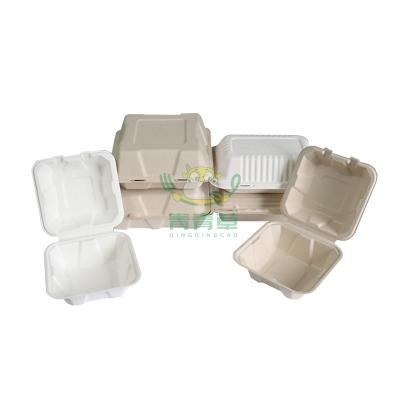 China Environmental Friendly Bagasse Recycled Paper Pulp Molded Clamshell Paper Box Degradable Bio Takeaway Food Container for sale