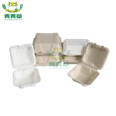 China Environmental friendly sugarcane bagasse luch box recycled paper pulp molded clamshell paper box for sale