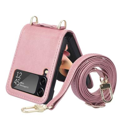 China Wholesale High Quality Shockproof Fancy PC Wallet PU Leather Protective Case With Strap For Samsung Z Flip 3 for sale