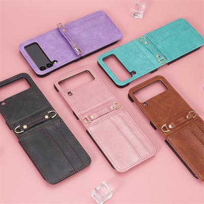 China Wholesale Fashion Stylish Shockproof Phone Cover For Samsung Galaxy Z Flip 3 Leather Case With Chain for sale