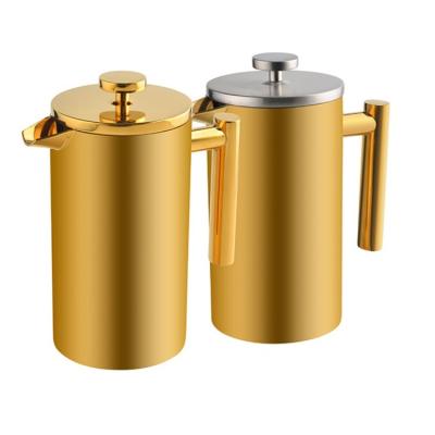 China Sustainable Design Stainless Steel Double Wall Sleek Manual Plunger Cafe French Press for sale