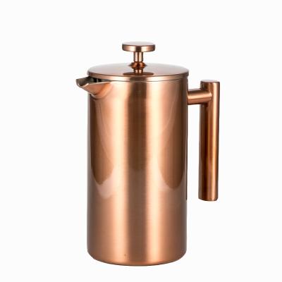 China Sustainable Double Wall Stainless Steel High Quality Copper Clad Coffee French Press for sale