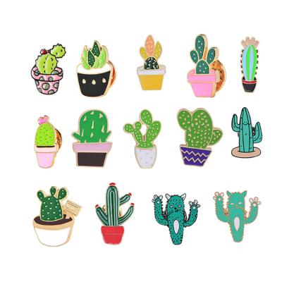 China 3D Jewelry Accessories Cartoon Metal Lapel Pin Cactus Brooches Cute Mini Enamel Cartoon Badge For Women for sale