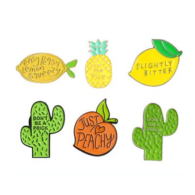 China China cartoon lemon peach pineapple cactus enamel pin factory fruit badge pin lapel pin for sale