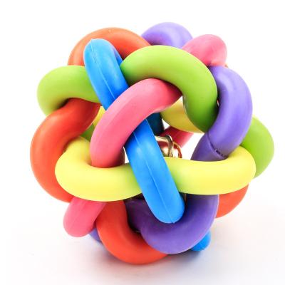 China Wholesale Colorful Interesting Interactive Bite Dog Cat Toy Pet Stocked Chew Rubber Ball With Bell for sale