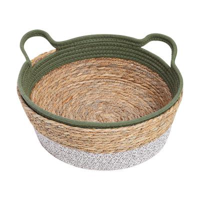 China Breathable Rattan Pets Nest Cool Summer Straw Weaving Striping Breathable Cotton Rope Papyrus Cats Bed for sale