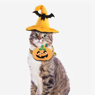 China Pets Halloween Decoration Pumpkin Hat Collar Cats Ornaments Bat Witches Dunces Cosplay Stocked Hat for sale