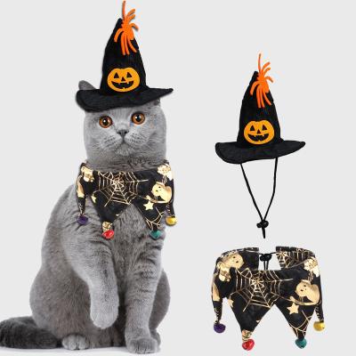 China Halloween Stocked Pets Hat Joker Neck Collar Ornaments Pumpkin Spider Pattern Cats Cloak Hat Cosplay Costume for sale