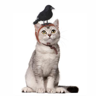 China Funny Pet Viable Decoration Holiday Spoof Crow Shape Cats Head Ornament Headdress For Halloween Day for sale