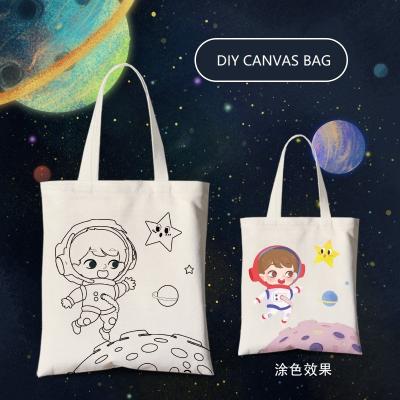 China Graffiti Cotton Canvas Bag Kids Blank DIY Hand Painted Painting Canvas Handled Tote Bag for sale