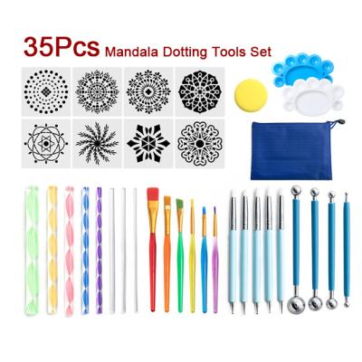 China Silica Gel Paper Acrylic Metal Sponge 35pcs Wooden Mandala Dotting Tool Kit For Painting for sale