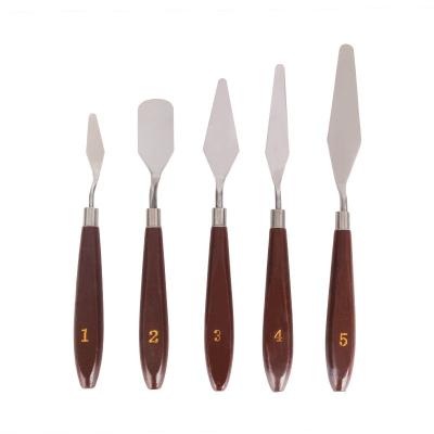 China High Quality Eco-friendly/Durable/Portable Metal Painting Art Knife Flexible 5pcs Stainless Steel Spatula Palette With Wooden Handle for sale