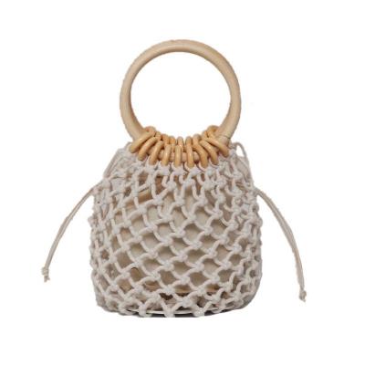 China OEM Design Handled Beige Color Knit Materials Cute Materials Purses And Mini Mesh Bucket Bags Women Handbags With Handle for sale