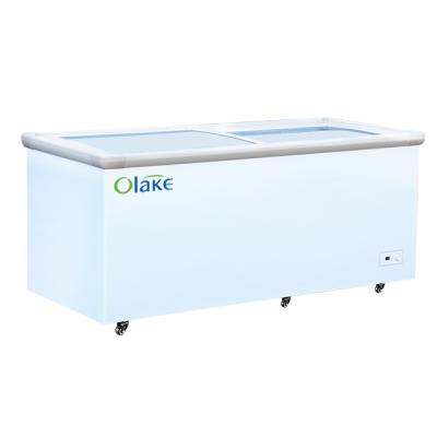 China Hotels Supermarket Fridge Top Sliding Display Chestd Open Glass Curved Lid Combined Refrigerator Freezer for sale