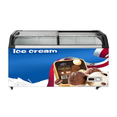 China Italian Design Commerical Stainless Steel Popsicle Display Hotel Strip Curved Sliding Door Ice Cream Showcase for sale