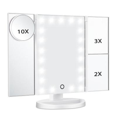 China Foldable Led Lighted Makeup Mirror 10X 3X 2X 1X Magnifying Mirror with 180 Adjustable stand for sale