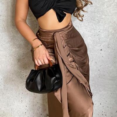 China Breathable Long Wrap Skirt Satin Skirt Sexy Dinner Dress Clothes Casual Women's Career Plus Size Elegant Skirts for sale