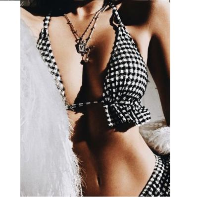 China Breathable Women Swimwear Bikini Black White Check Plaid Print Dress For Swimwear for sale