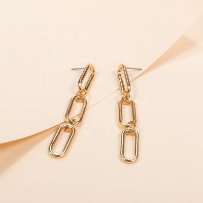 China New Design Fashion Jewelry Korean Special Unique Oval Metal Links Of Fish Hook Earrings For Women Gold Plated for sale