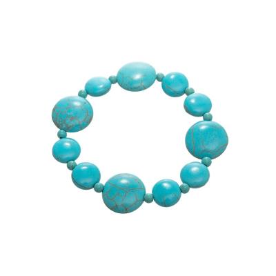 China New Design Fashion New Arrival Large Turquoise Stone Disc Elastic Bracelet Women Gold Plated for sale