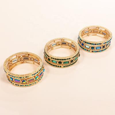 China New Arrival Fashion Good Quality Fashion Rhinestone New Design Elastic Bracelet For Women Gold Plated Set for sale