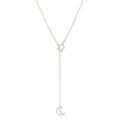 China Hot Selling New Design Metal Y Shape Chain Necklace With Rhinestone Moon Star Crystal Charms For Women for sale