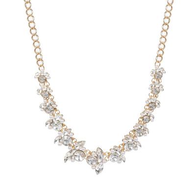 China New Delicate New Design Metal Flower Wedding Enumerating Necklace With Rhinestone And Pearl For Women for sale