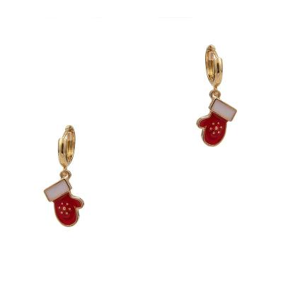 China New Design Christmas Enamel Color Christmas Glove Earring Holiday Huggies Red White Red Holiday Earrings Gift Jewelry for sale