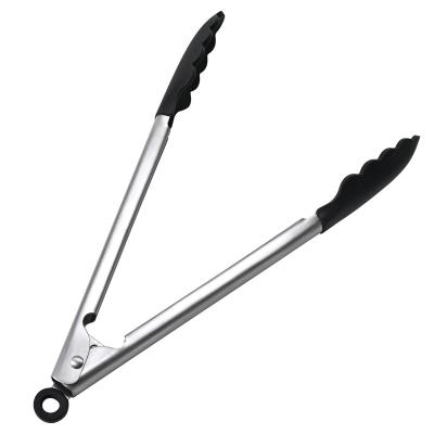 China Sustainable Kitchen Tools Black Color Silicon Tongs Tongs for sale