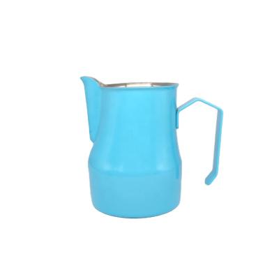 China Viable Stainless Steel 350ml Blue Milk Frothing Jug Espresso Coffee Bartender Craft Latte Cup Olecranon Spout Milk Jug for sale